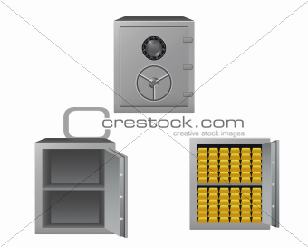 Collection of safes with gold bars