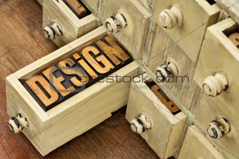 design word - concept in wood type