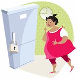 Dieting lady and fridge