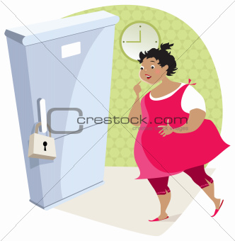 Dieting lady and fridge