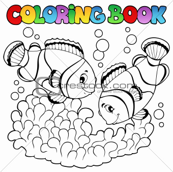 Coloring book two cute clown fishes