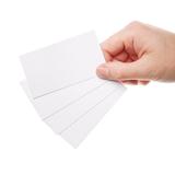 Paper cards in woman hand