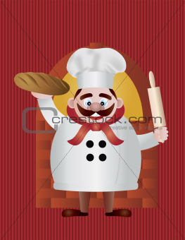 Baker with Bread and Rolling Pin Illustration