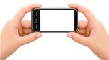 Two hands holding mobile smart phone with blank screen  illustration