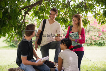university students meeting and preparing test