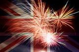 UK Union Jack Flag with Fireworks