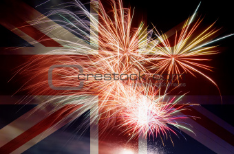 UK Union Jack Flag with Fireworks