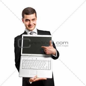Businessman With Open Laptop In His Hands