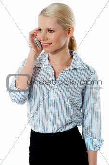 Attractive corporate woman talking business deal