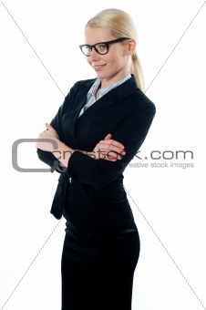 Side view of pretty young female executive