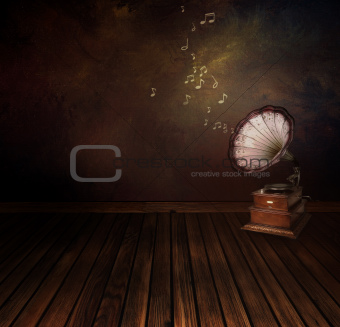 Vintage phonograph on Art abstract background
