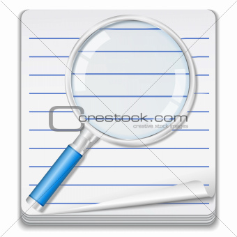 Notebook with magnifying glass