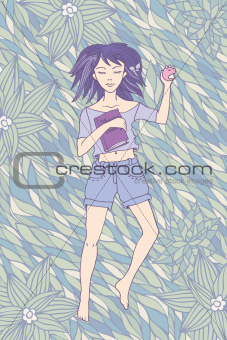 Young girl sleeping on the grass
