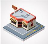 Vector isometric fast food cafe