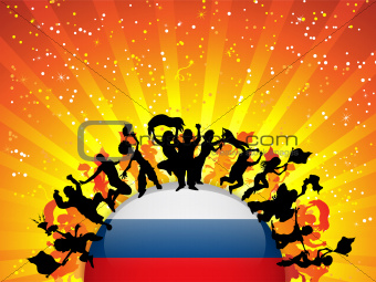 Russia Sport Fan Crowd with Flag