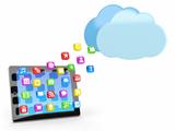 digital tablet pc with app icons and cloud