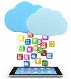 digital tablet pc with app icons and cloud