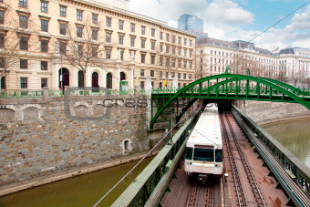 Railway bridge and train in Vienna