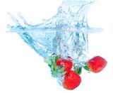 Fresh Strawberry Dropped into Water with Splash