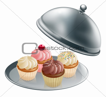Cupcakes on silver platter