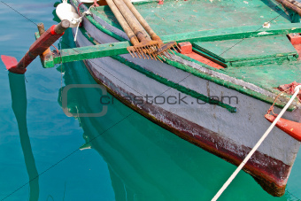 Old wooden fishing boat detail