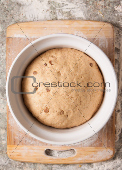 Dough rising in a bowl