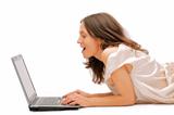 Happy young female using a laptop