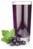 black currant with juice and green leaf
