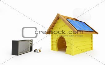 dog house with solar panels and antenna 