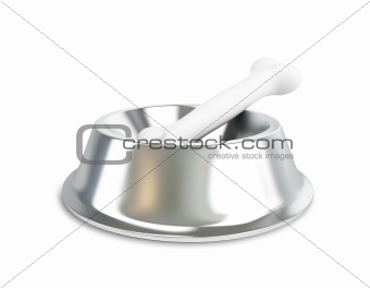 metall dog dish and bone