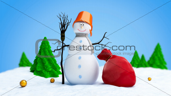 snowmen red bag fir tree