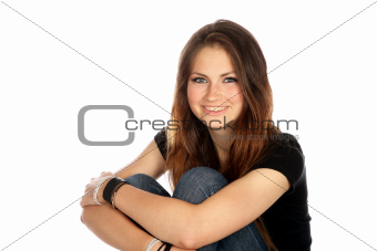 Young woman on white background.