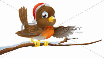 Christmas Robin on Snowy Branch