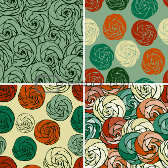 4 Vector Seamless Patterns with Funky Abstract Roses