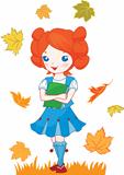School girl red hair illustration