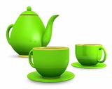 Green cups with teapot