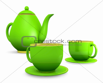 Green cups with teapot