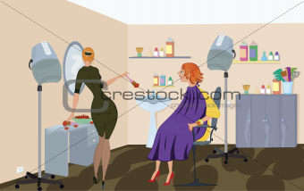 Beauty salon  worker is applying hair dye 