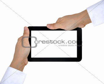 touch pad PC on women hand