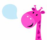 Cute pink talking giraffe isolated on white