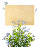 Wood Sign with Flowers / empty board for your text /  isolated 