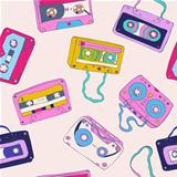 Seamless pattern of cassette tapes.