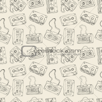 Seamless pattern of cassette tapes.