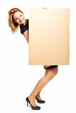 Attractive Woman Holding Up a Blank Sign - Isolated