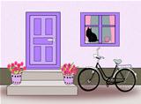 Door, Window and Bicycle and Cat