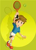 The Kid playing tennis - jumping with tennis racket