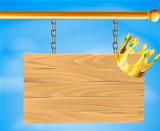Wooden hanging sign and gold crown