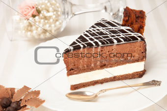 chocolate cake on the white plate