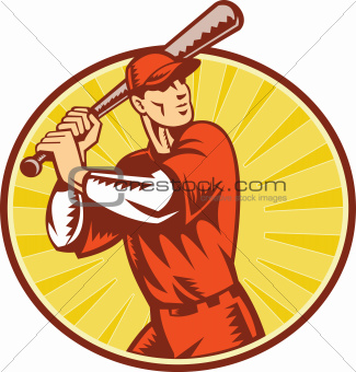 Baseball Player With Bat Batting Retro Style