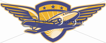Propeller Airplane Shield Wings Retro